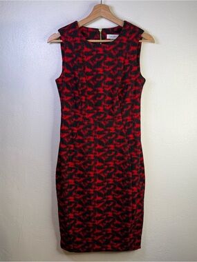 Calvin Klein Sheath Dress - Red & Black Print with Gold Zipper